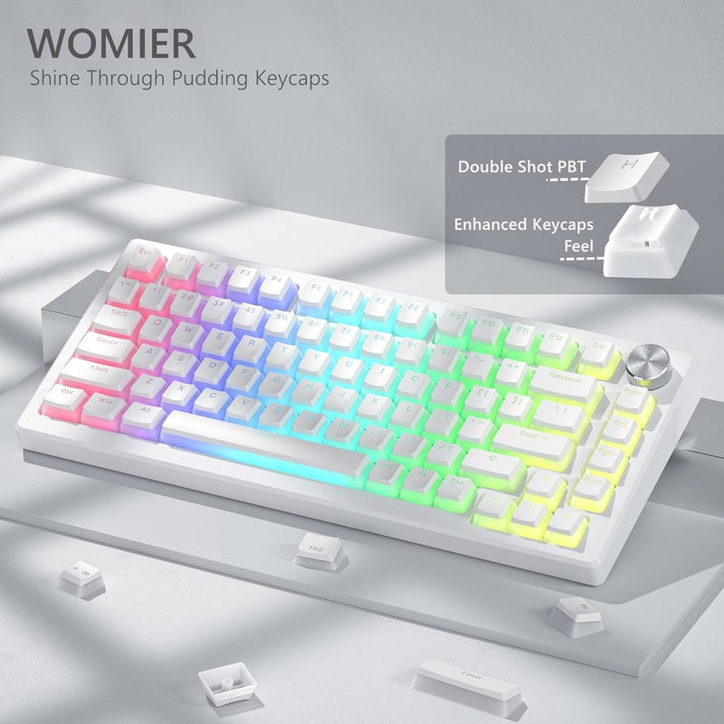 Womier Pudding Keycaps, White PBT Keycaps 60 65 75 100 Percent, 130 Keys Shine Through Key Cap OEM Profile for MX-stem Switches Keyboard-White - Image 3